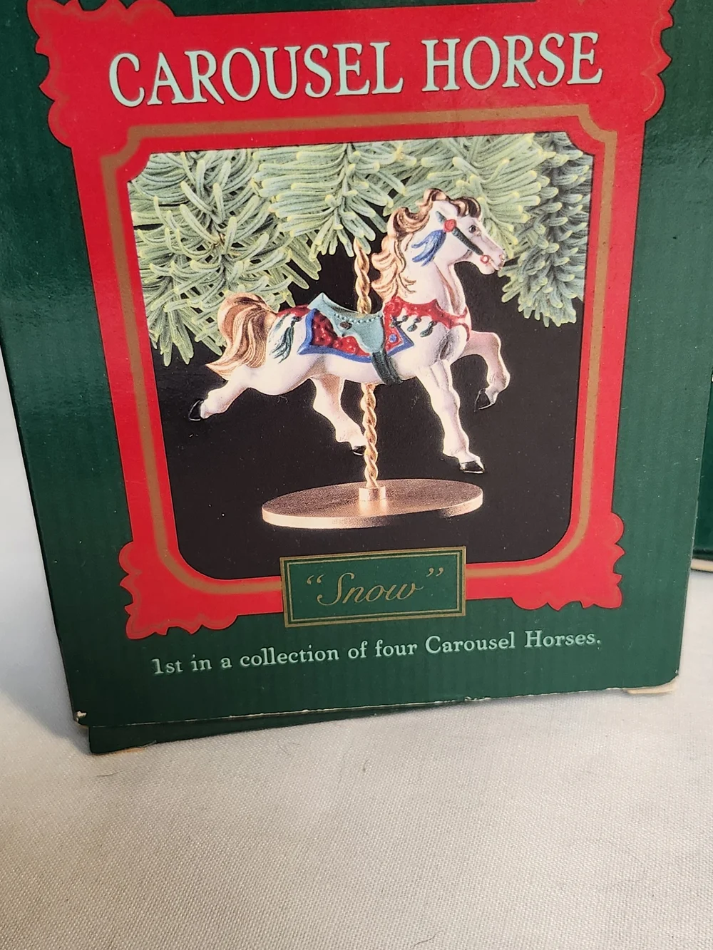 1989 Halmark Holiday Carousel Horse Ornament Set - Green & Multicolor